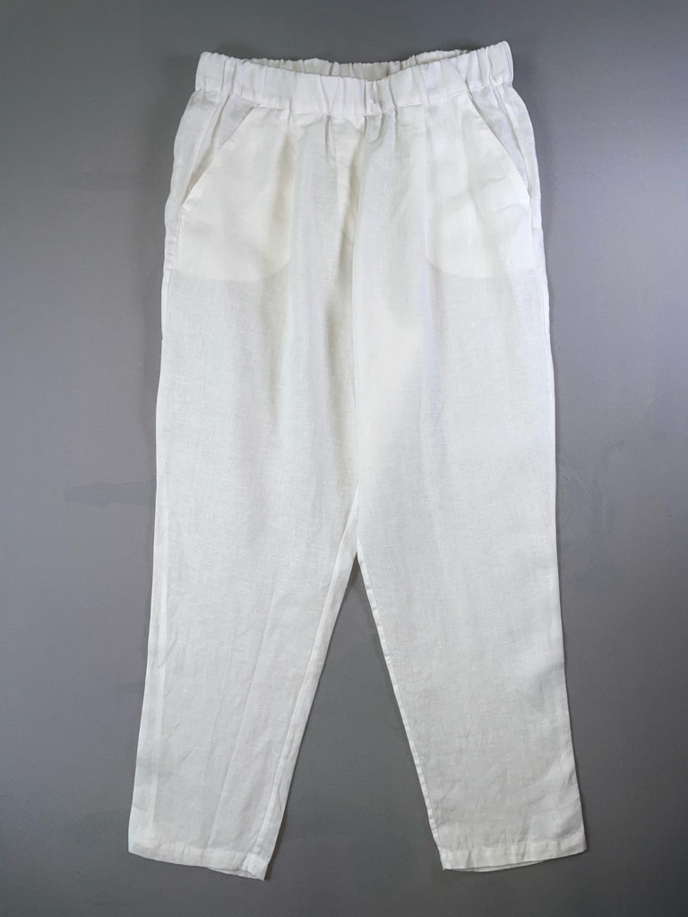 Cento Lino 100% Linen Made in Italy White Elastic Waist Trousers Size Medium